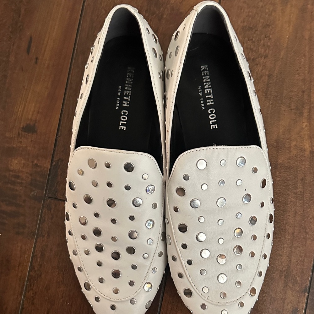 Kenneth Cole White Studded Leather Slip-On Loafers - Picture 10 of 12